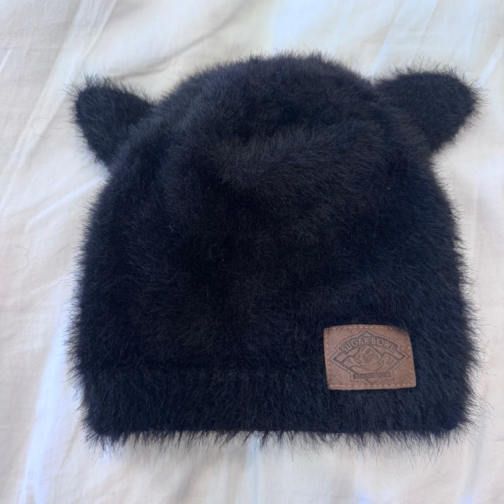 Kids Black Fuzzy Ear Beanie with Leather Patch - Sugar Bowl - Screamer